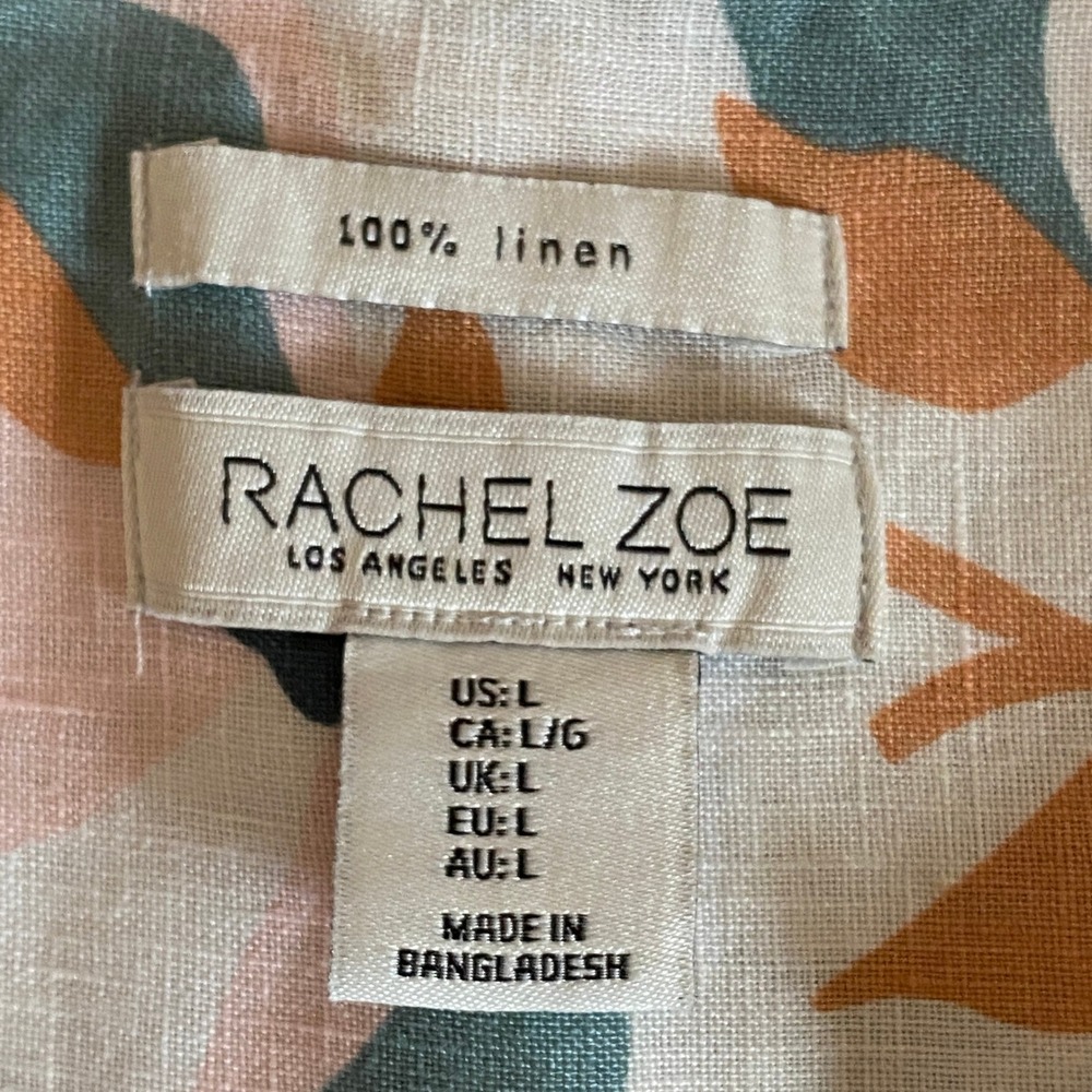 Rachel Zoe Women Linen Shirt Dress Size L Abstract Floral Coastal Resort Pockets - Picture 12 of 14